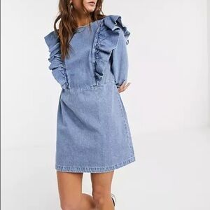 Bershka Denim Frill Dress NWT XS Women’s Asos Long Sleeve